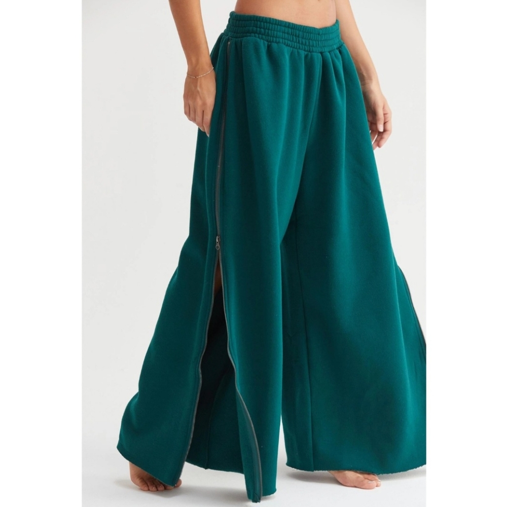 #836 🛑S,M Boho Chic Fabulous Wide-Leg Side Zipper Sweatpant - Picture 1 of 15